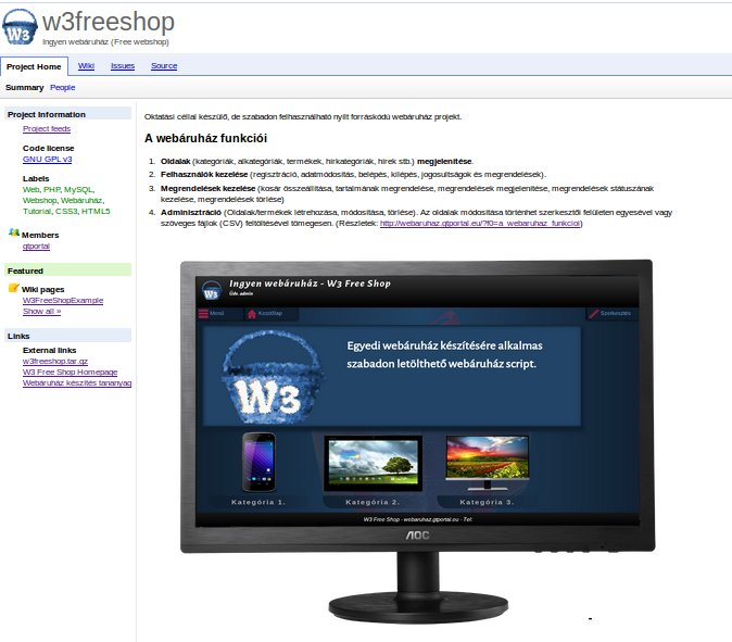 A W3FreeShop webáruház motor letöltése.