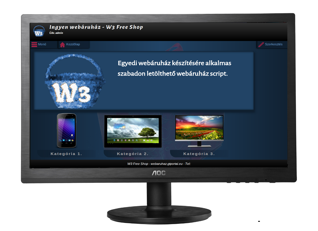 Ennek a webhelynek a megjelenítését is W3FreeShop webáruház motor végzi.